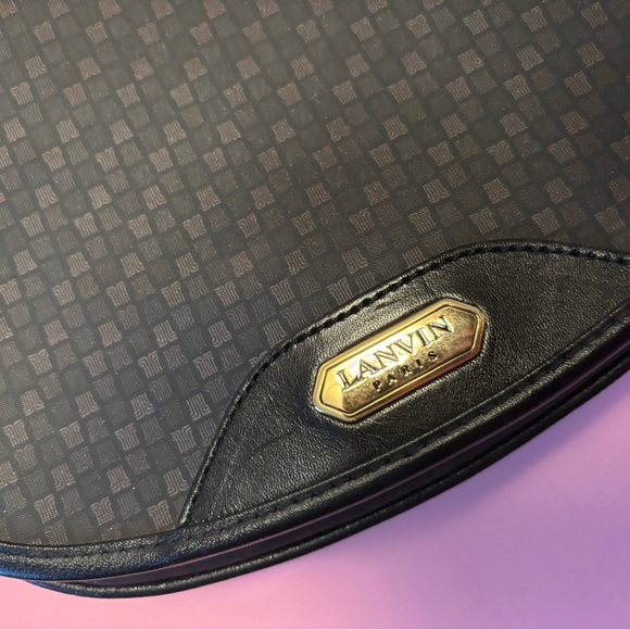 Vintage Lanvin Paris Purse Crossbody Shoulder Bag Logo Print Canvas and Leather - Picture 1 of 15